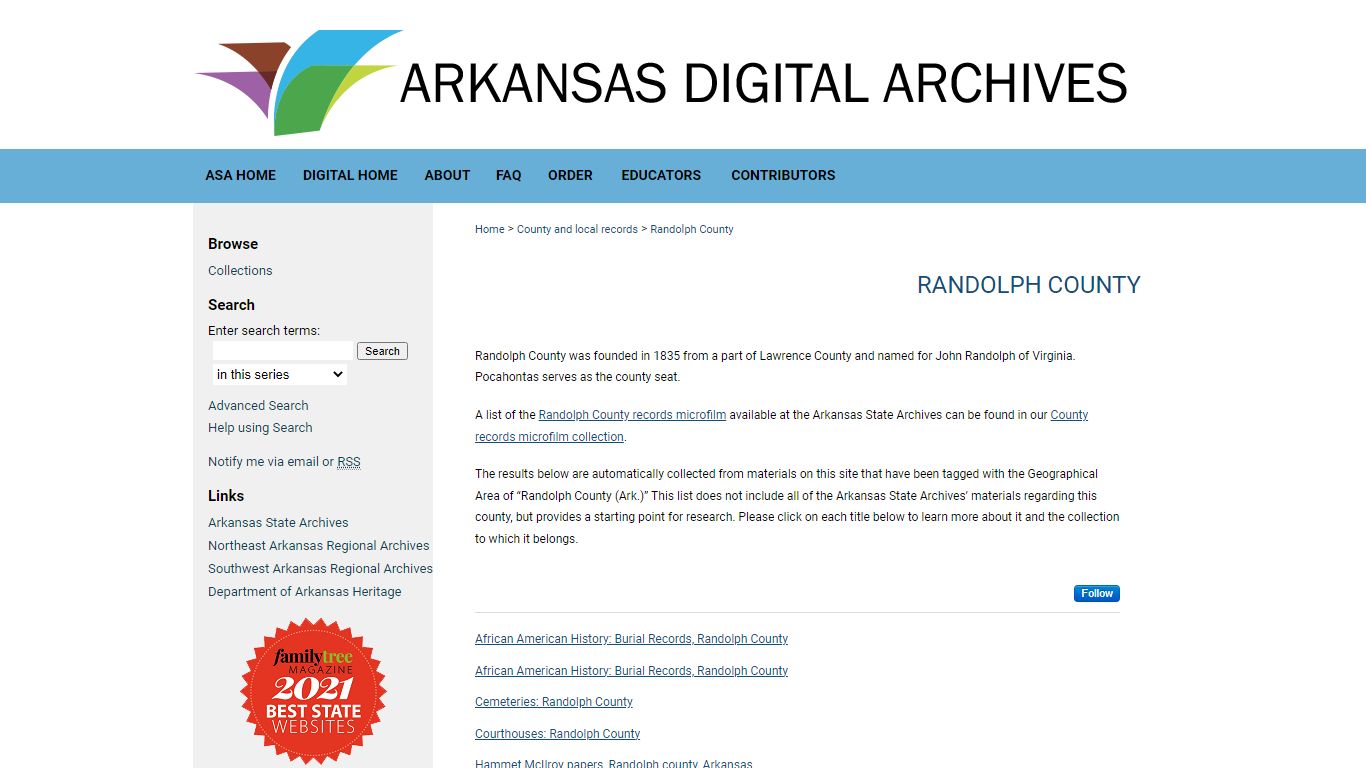 Randolph County | County and local records | Arkansas State Archives