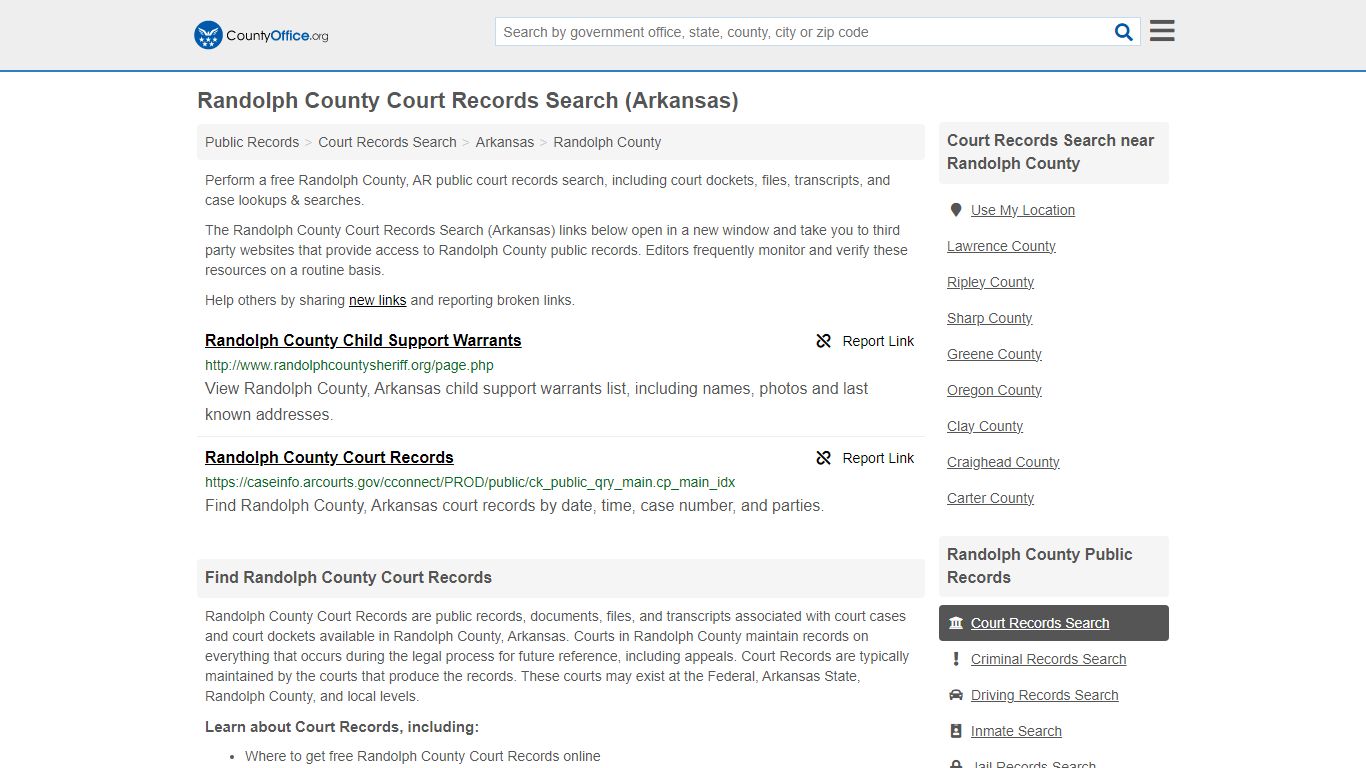 Randolph County Court Records Search (Arkansas) - County Office